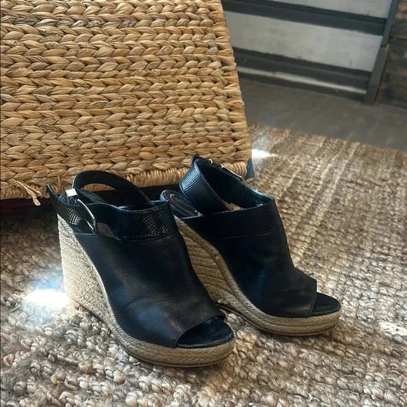 Balenciaga Open Toe Espadrille Leather Wedges Size 36